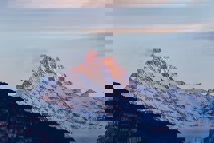 The swiss alps at sunset on a beautiful evening in winter.