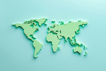 Green World Map On Blue Background