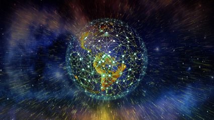 Globe in space showing data connections