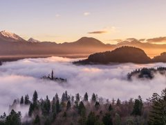Aerial photography of cloudy mountain, Bled, Slovenia.