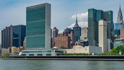 New York skyline including United Nations' headquarters