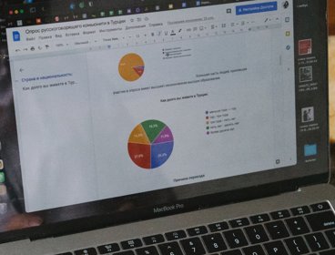 Person working on a laptop with graphs on the screen