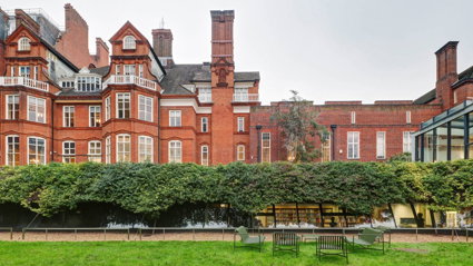 The terrace and garden outside the Royal Geographical Society's building.