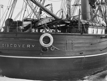 Black and white photograph of Discovery ship.