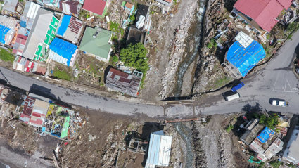 Loubiere, Dominica, showing damage caused by Hurricane Maria from above.