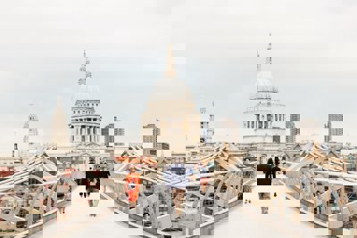 A view down a bridge to St Paul's Cathedral in London