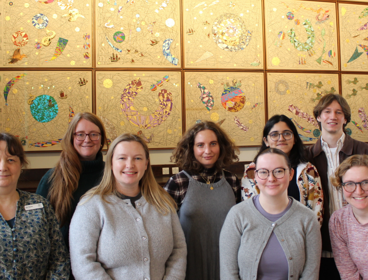 Students gather together in the Map Room