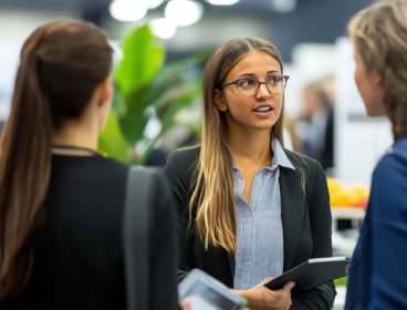 People talking in professional setting.