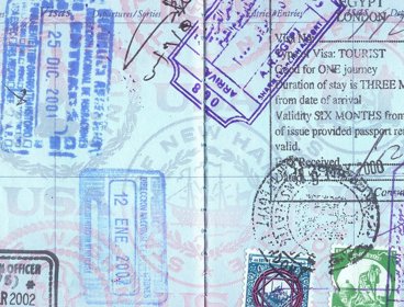 Various stamps in a passpoort.