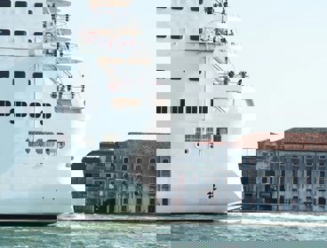 A cruise ship on the canals in Venice.