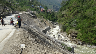 Reconstruction of a road impacted by earthquake and monsoon landslides in Nepal