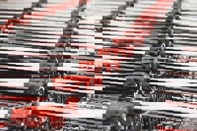 Shopping trolleys with red handles